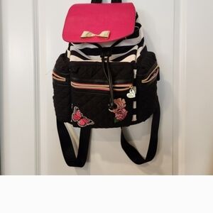 Betsey Johnson Pink and Black Striped Backpack
